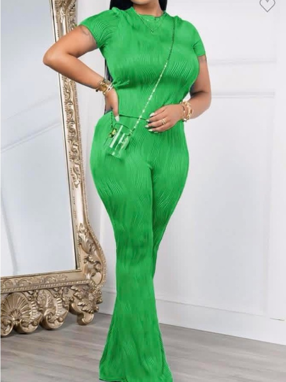 Green Ribbed Short-Sleeve 2pc set — Sleek Pull-On Style